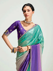 Timeless Purple Border Work Organza Saree With Blouse