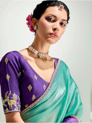 Timeless Purple Border Work Organza Saree With Blouse