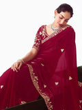 Tantalizing Maroon Organza Sequins Bridal Saree With Blouse