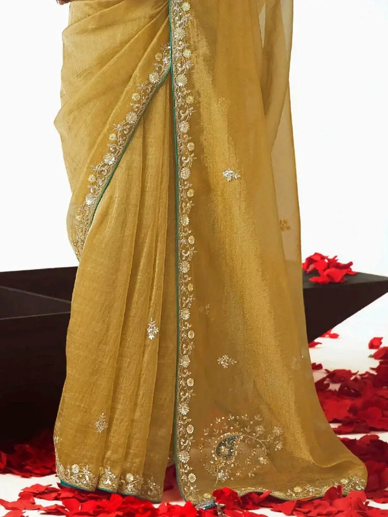 Marvelous Yellow Organza Embroidered Haldi Wear Saree With Blouse