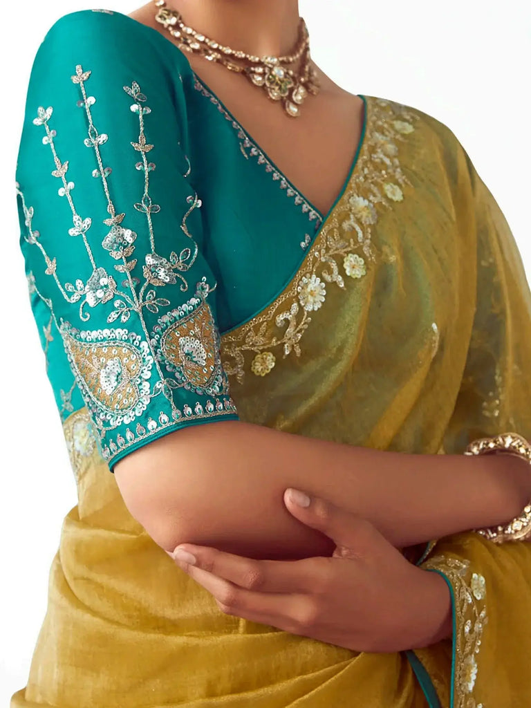 Marvelous Yellow Organza Embroidered Haldi Wear Saree With Blouse