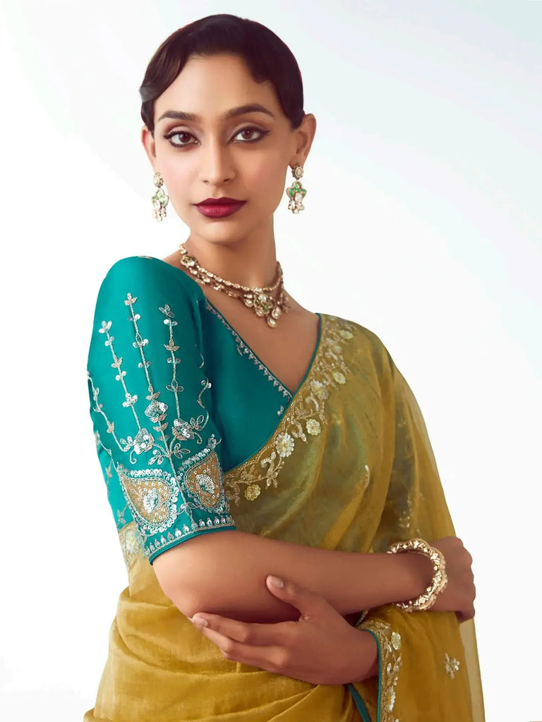 Marvelous Yellow Organza Embroidered Haldi Wear Saree With Blouse