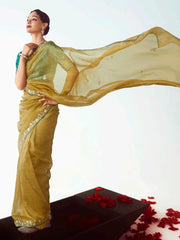 Marvelous Yellow Organza Embroidered Haldi Wear Saree With Blouse