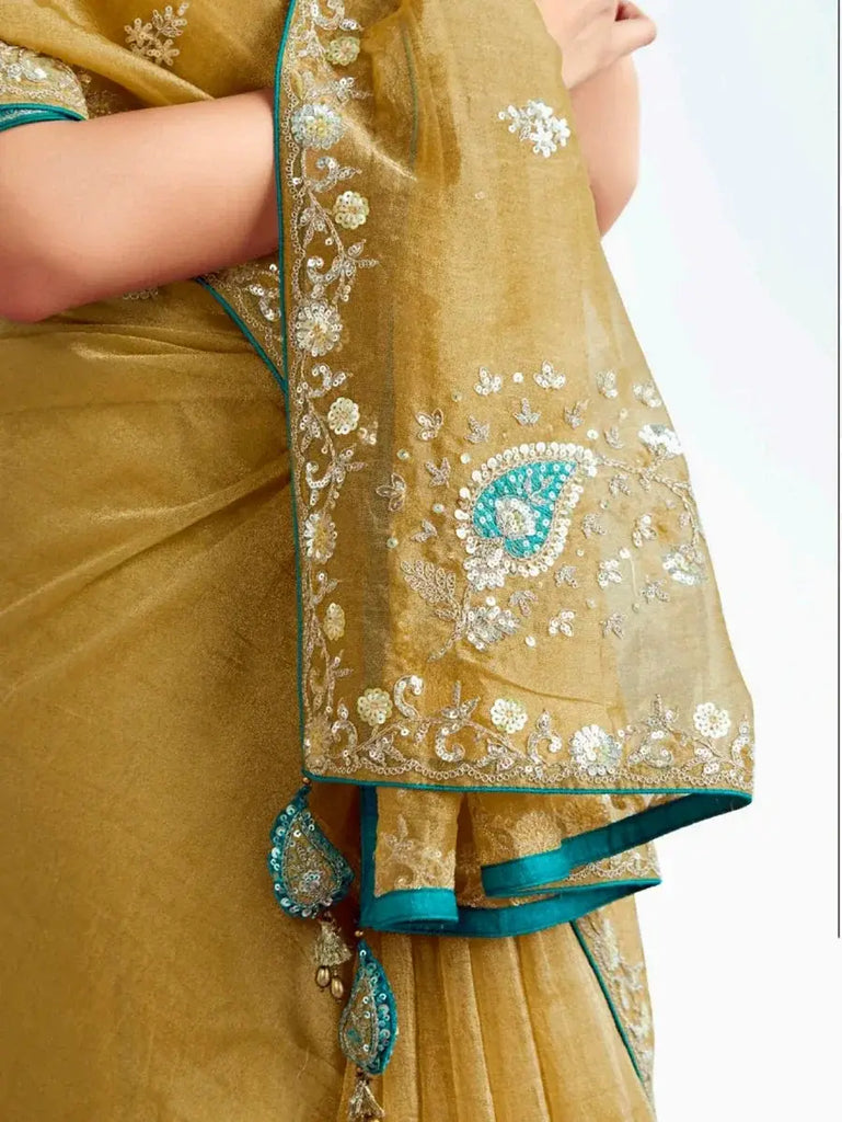 Marvelous Yellow Organza Embroidered Haldi Wear Saree With Blouse