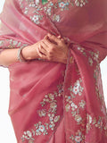 Stunning Light Pink Organza Sequins Wedding Wear Saree With Blouse