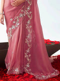 Stunning Light Pink Organza Sequins Wedding Wear Saree With Blouse