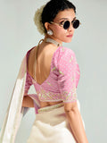 Pretty Multi-Color Organza Sequins Party Wear Saree With Blouse