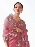 Stunning Light Pink Organza Sequins Wedding Wear Saree With Blouse