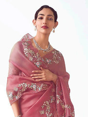Stunning Light Pink Organza Sequins Wedding Wear Saree With Blouse