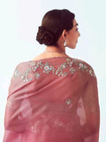Stunning Light Pink Organza Sequins Wedding Wear Saree With Blouse