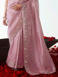 Lavishing Baby Pink Border Work Organza Saree With Blouse