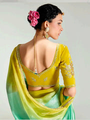 Marvelous Green Organza Border Work Festival Wear Saree With Blouse