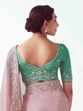 Lavishing Baby Pink Border Work Organza Saree With Blouse