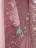 Lavishing Baby Pink Border Work Organza Saree With Blouse