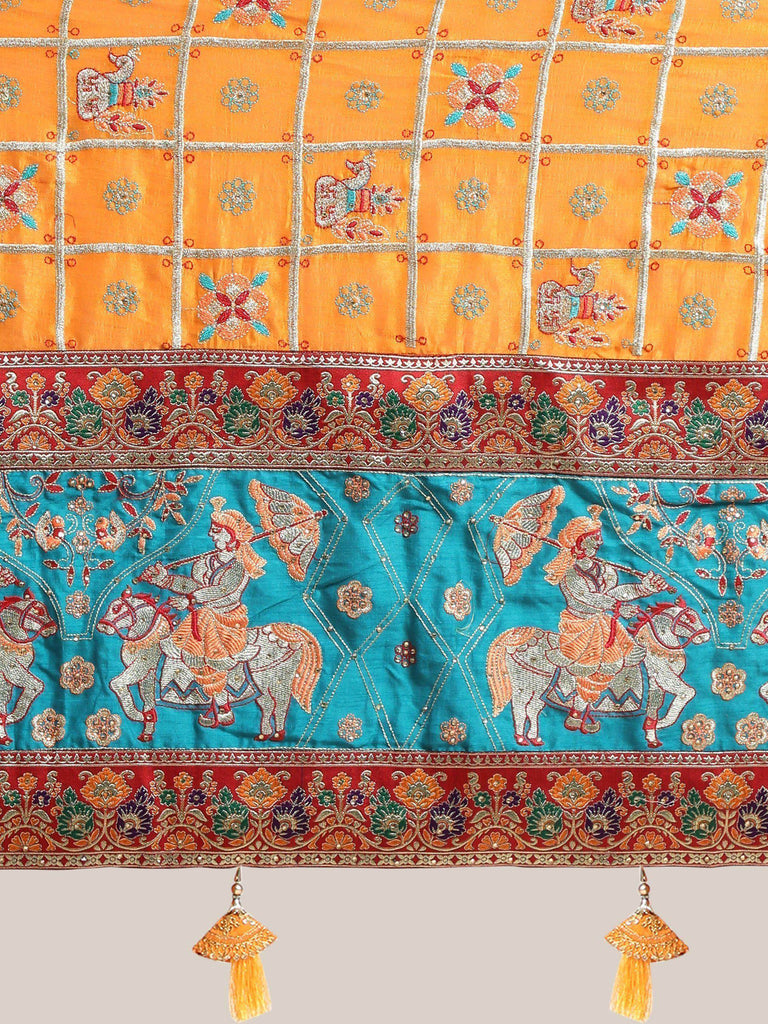 Yellow & Orange Embroidery Cadbury Silk Bridal Wear  Panetar Saree