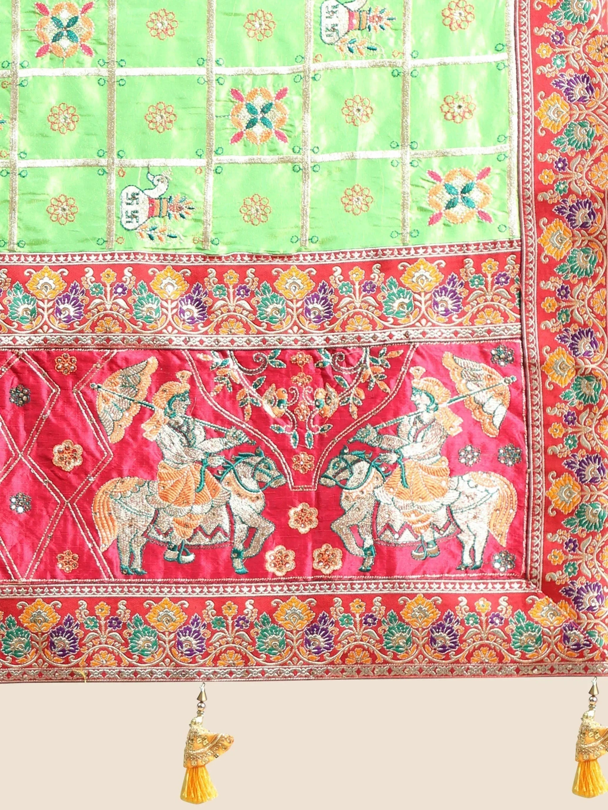 Green & Red Embroidery Cadbury Silk Bridal Wear  Panetar saree