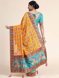 Yellow & Blue Embroidery Cadbury Silk Bridal Wear Panetar Saree