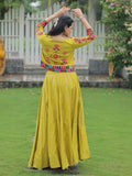 Awesome Parrot Green Silk Gamthi Work Lehenga Choli With Jacket