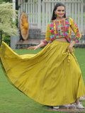 Awesome Parrot Green Silk Gamthi Work Lehenga Choli With Jacket