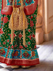 Opulent Green and Maroon Patola Print Silk Festival Saree with Blouse