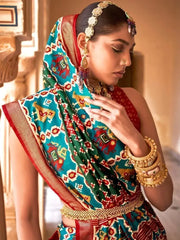 Opulent Green and Maroon Patola Print Silk Festival Saree with Blouse