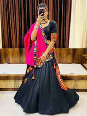 Stunning Black Gamthi Work Cotton Navratri Lehenga Choli