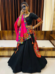 Stunning Black Gamthi Work Cotton Navratri Lehenga Choli