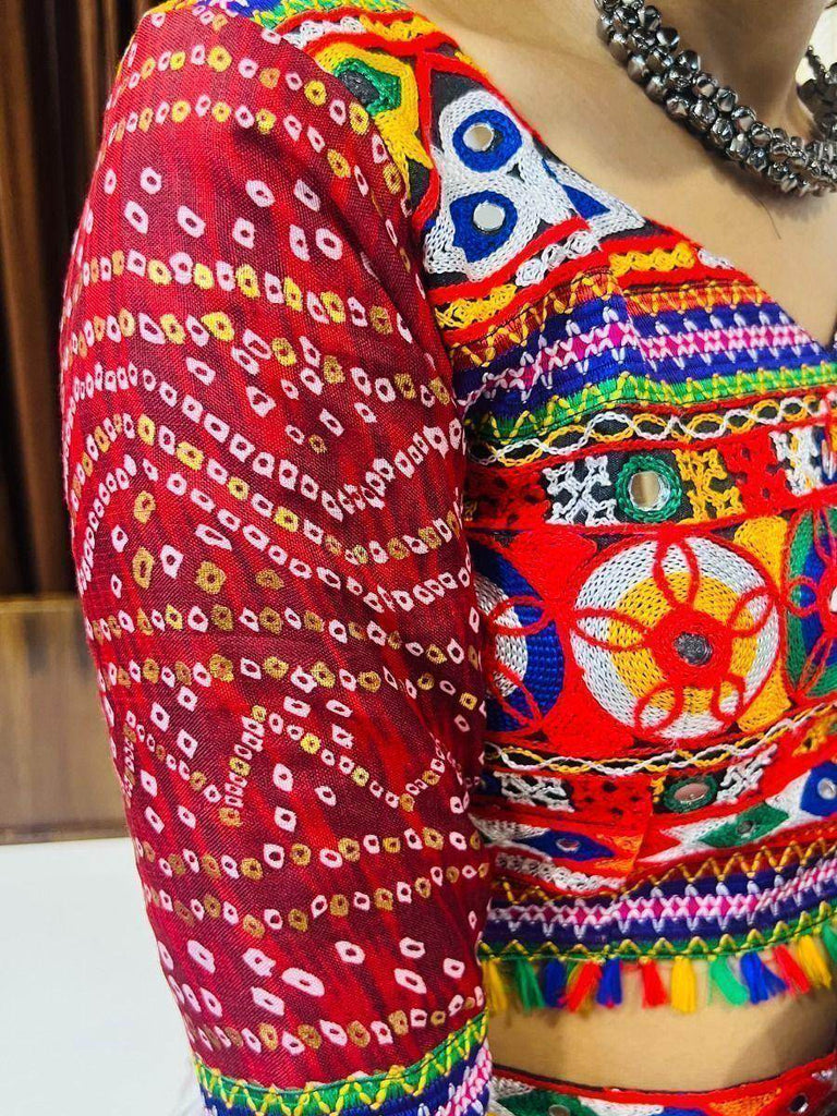 Vibrant Multi-Coloured Gamthi Work Cotton Navratri Wear Lehenga Choli