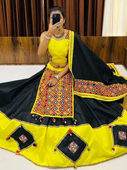 Ultimate Black & Yellow Gamthi-Work Cotton Navratri Lehenga Choli