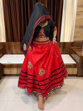 Captivate Red & Black Gamthi Work Cotton Navratri Lehenga Choli
