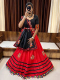 Captivate Red & Black Gamthi Work Cotton Navratri Lehenga Choli