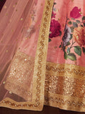 Peach Floral Printed Banglori Silk Bridal Lehenga Choli With Dupatta
