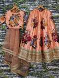 Peach Floral Digital Printed Art Silk Bridal Lehenga Choli