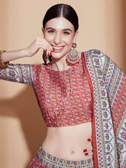 Heavenly Peach Digital Printed Chinon Festive Wear Lehenga Choli