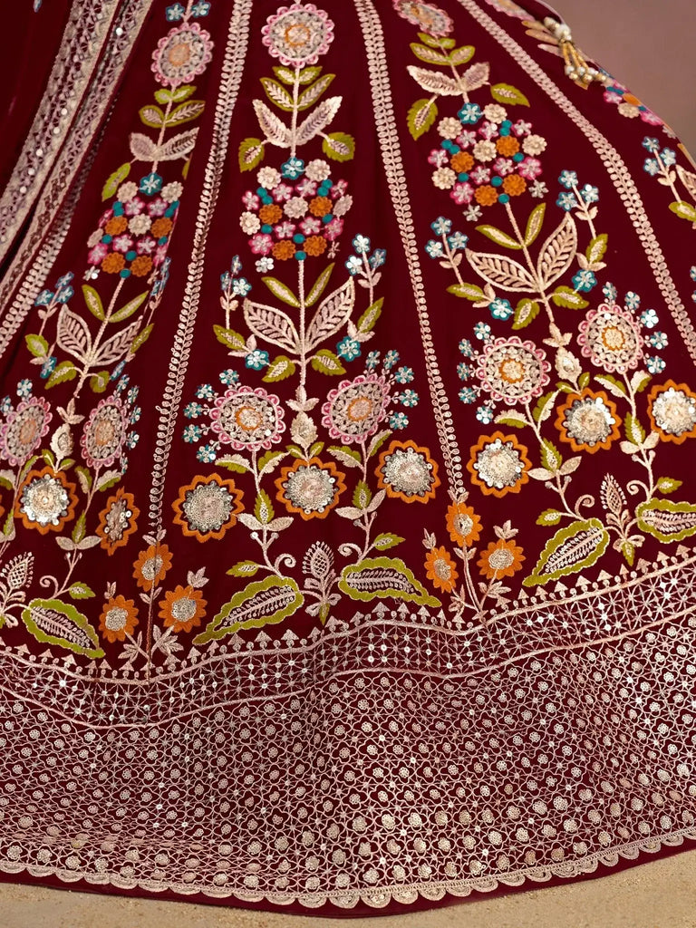 Phenomenal Maroon Sequins Georgette Reception Wear Lehenga Choli - Ethnic Plus In