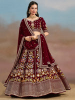 Phenomenal Maroon Sequins Georgette Reception Wear Lehenga Choli
