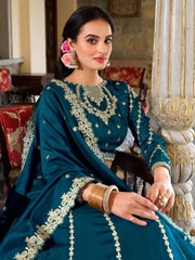Phenomenal Teal Blue Sequins Vichitra Silk Engagement Wear Lehenga Choli - Ethnic Plus In