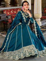 Phenomenal Teal Blue Sequins Vichitra Silk Engagement Wear Lehenga Choli - Ethnic Plus In