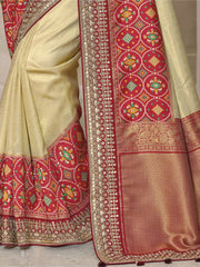 Charming Cream Patola Kanjivaram Weaving Wedding Wear Saree With Blouse