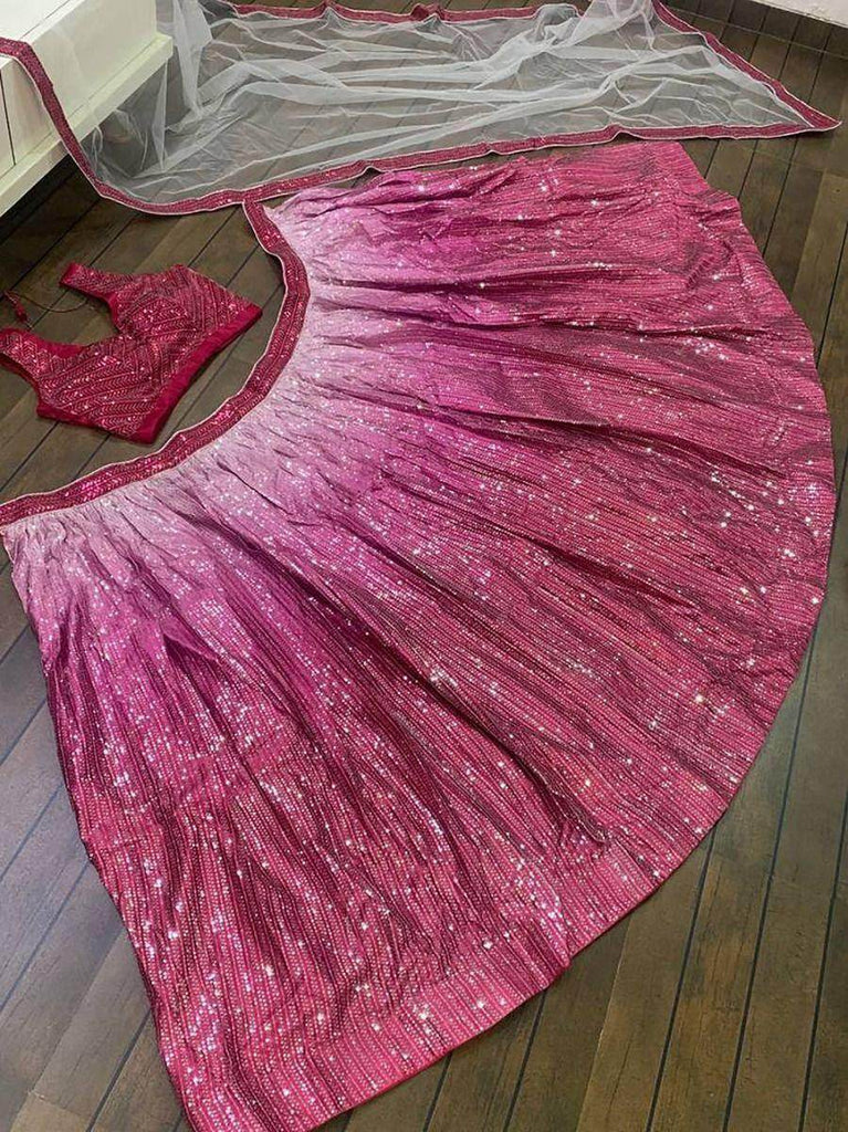 Astonishing Pink Shaded Sequins Silk Party Wear Lehenga Choli
