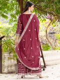Awesome Maroon Sequins Chinon Wedding Wear Sharara Suit