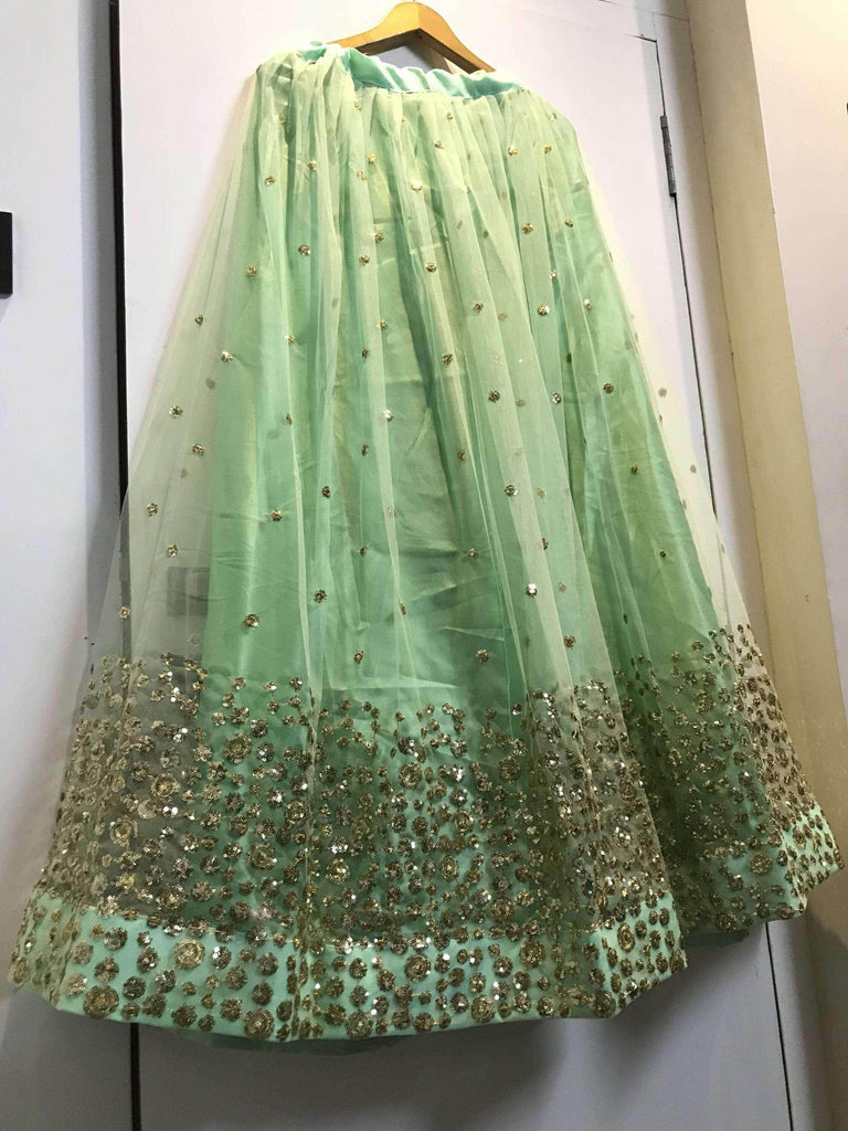 Pista Green Sequins Net Festive Wear Lehenga Choli With Dupatta