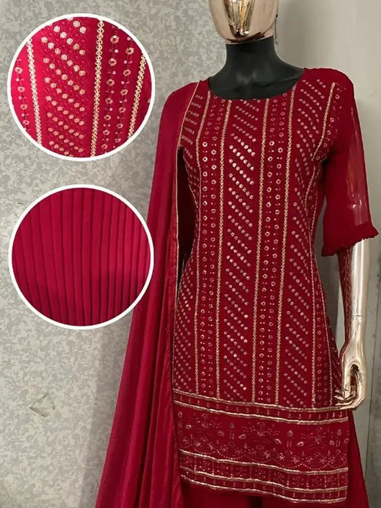Lovely magenta Zari Work Georgette Festive wear Palazzo Suit