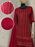 Lovely magenta Zari Work Georgette Festive wear Palazzo Suit