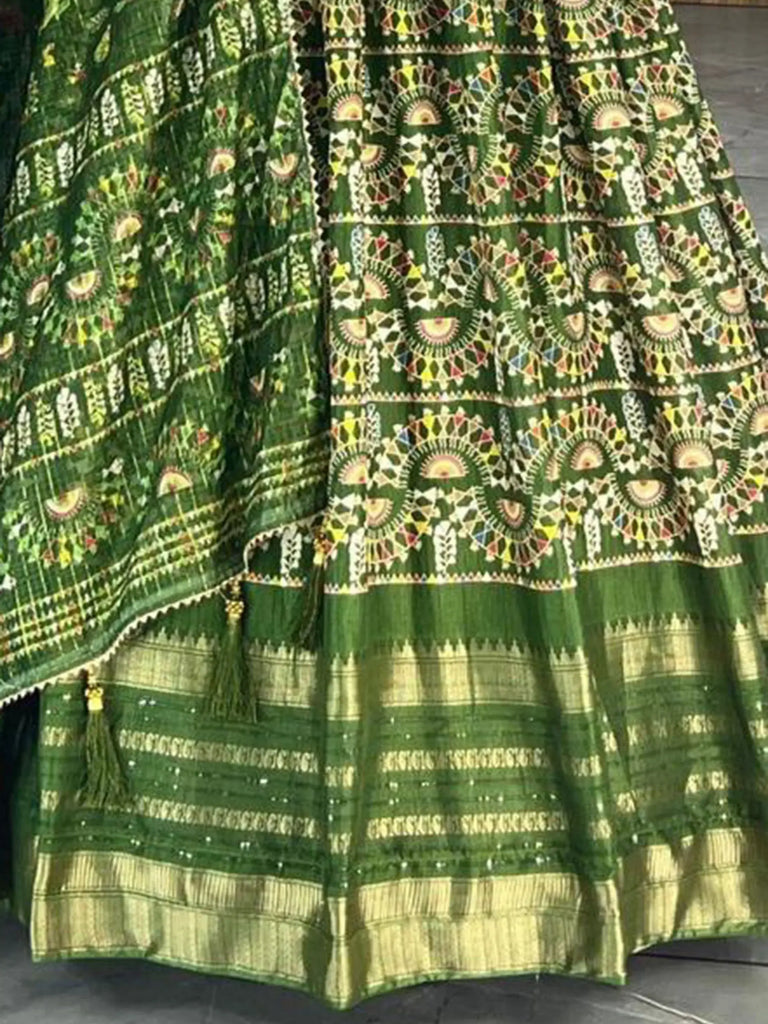Mesmerizing Olive Green Zari Weaving Cotton Silk Event Wear Gown