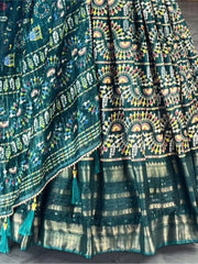 Memorable Teal Blue Zari Weaving Cotton Silk Wedding Wear Gown