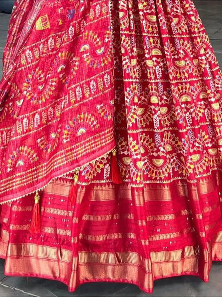 Lovely Red Zari Weaving Cotton Silk Festival Wear Gown With Dupatta