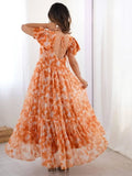 Refreshing Orange Printed Georgette Daily Wear Dress