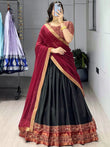 Impressive Black Printed Cotton Bridesmaid Half Saree Lehenga 