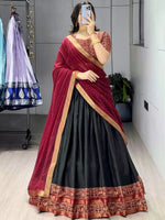 Impressive Black Printed Cotton Bridesmaid Half Saree Lehenga